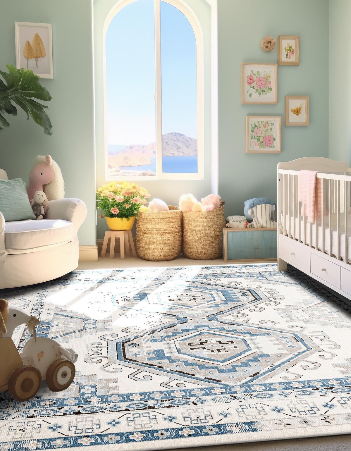 Savannah Elegance Collection Area Rug -  Tybee (Ivory Aqua) Square Ivory Aqua  lifestyle 50