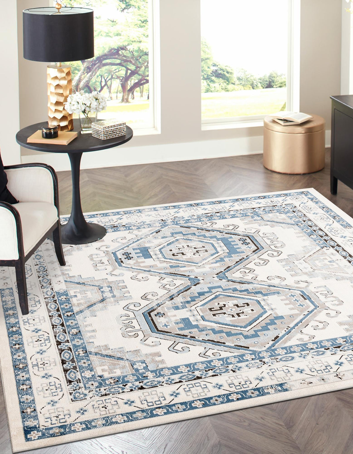 Savannah Elegance Collection Area Rug -  Tybee (Ivory Aqua) Square Ivory Aqua  lifestyle 65