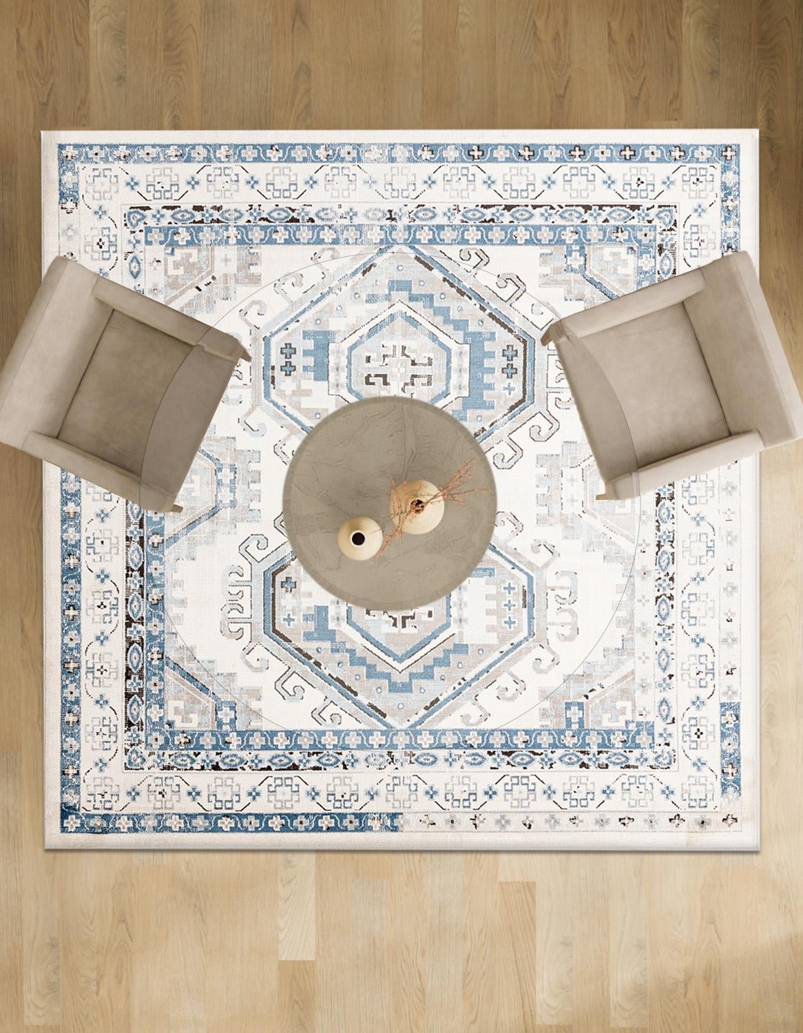 Savannah Elegance Collection Area Rug -  Tybee (Ivory Aqua) Square Ivory Aqua  lifestyle 75