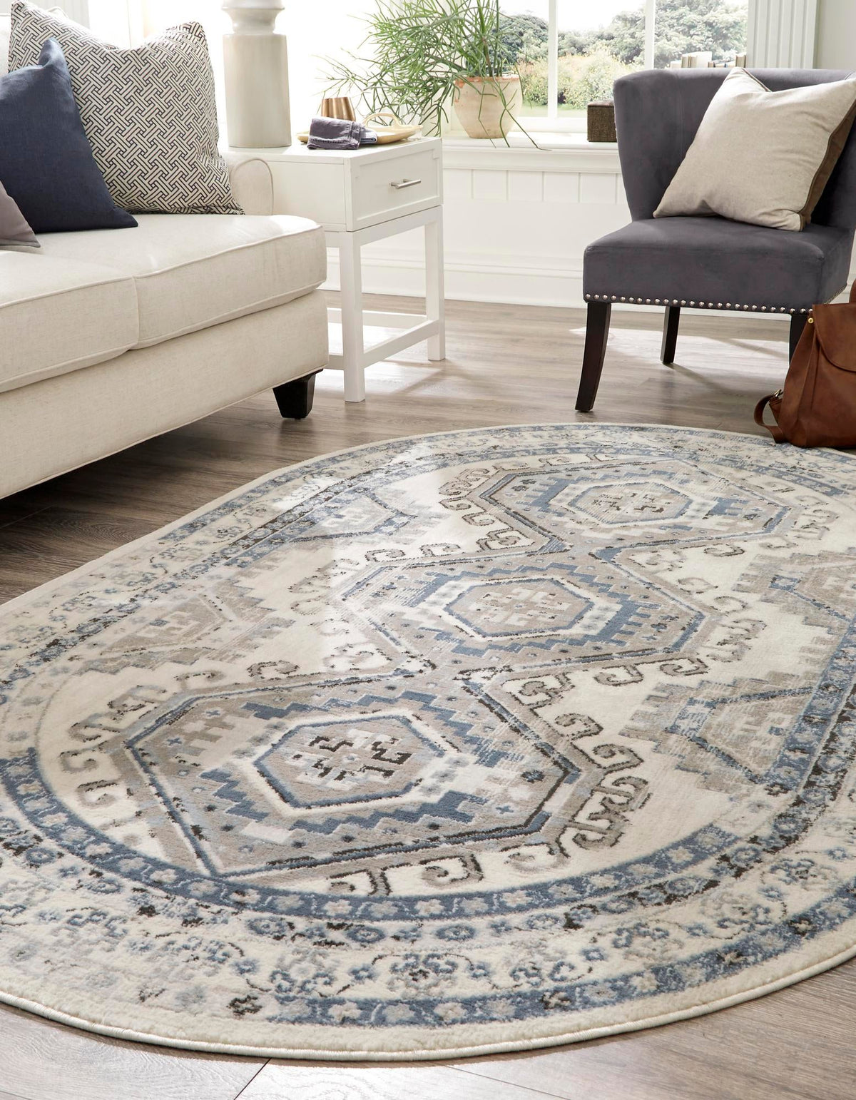 Savannah Elegance Collection Area Rug -  Tybee (Ivory Aqua) Oval Ivory Aqua  lifestyle 26