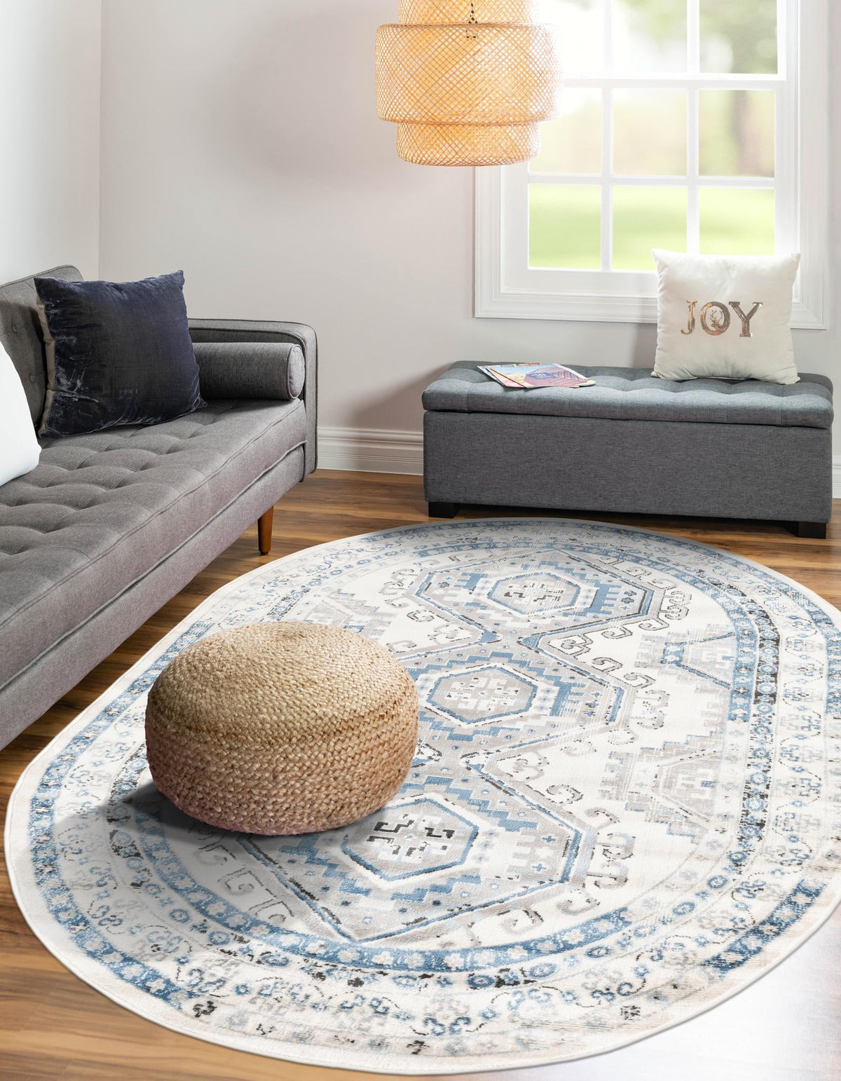 Savannah Elegance Collection Area Rug -  Tybee (Ivory Aqua) Oval Ivory Aqua  lifestyle 40