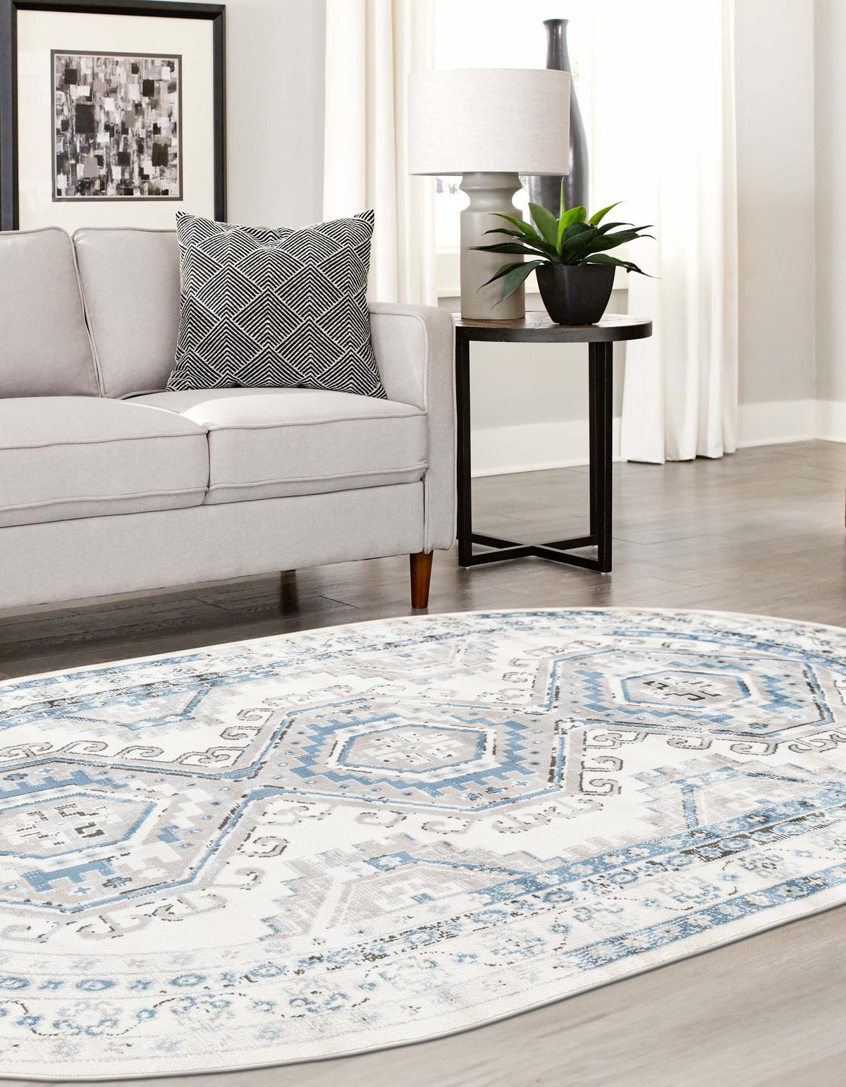 Savannah Elegance Collection Area Rug -  Tybee (Ivory Aqua) Oval Ivory Aqua  lifestyle 42