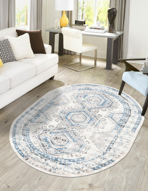 Savannah Elegance Collection Area Rug -  Tybee (Ivory Aqua) Oval Ivory Aqua  lifestyle 44