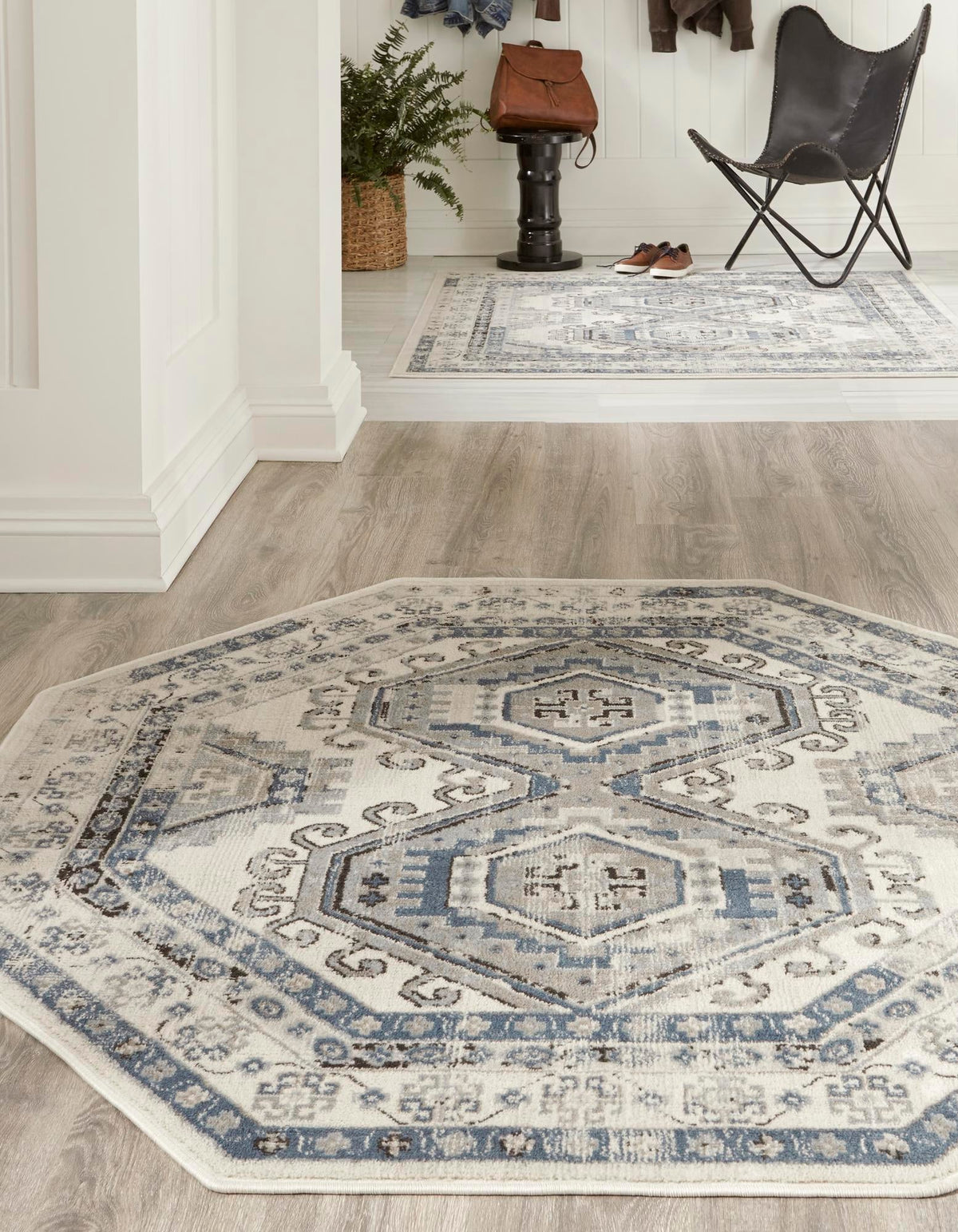 Savannah Elegance Collection Area Rug -  Tybee (Ivory Aqua) Octagon Ivory Aqua  lifestyle 27