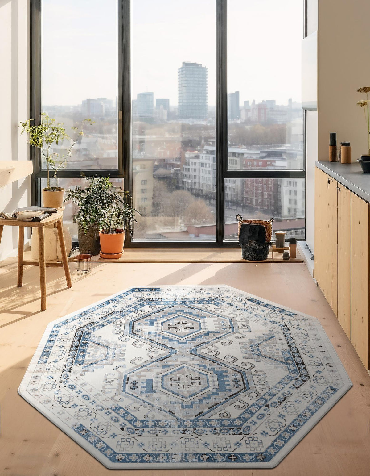 Savannah Elegance Collection Area Rug -  Tybee (Ivory Aqua) Octagon Ivory Aqua  lifestyle 43