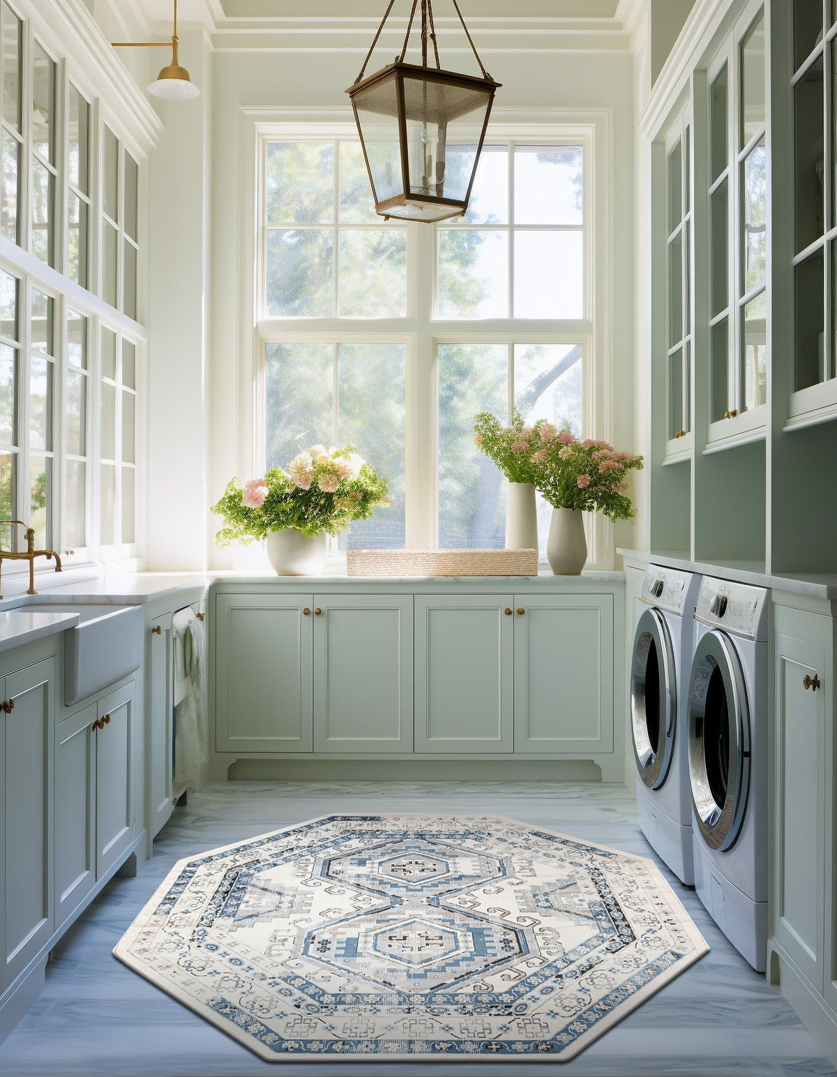 Savannah Elegance Collection Area Rug -  Tybee (Ivory Aqua) Octagon Ivory Aqua  lifestyle 51