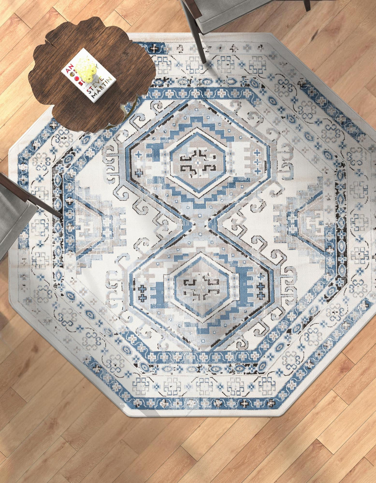 Savannah Elegance Collection Area Rug -  Tybee (Ivory Aqua) Octagon Ivory Aqua  lifestyle 53
