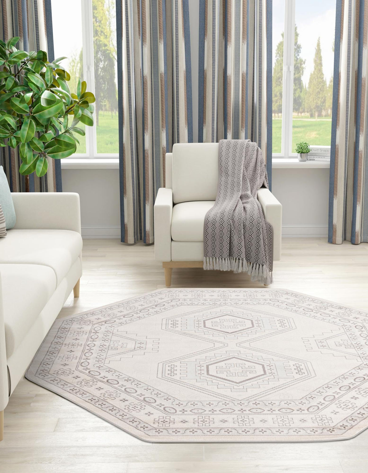 Savannah Elegance Collection Area Rug -  Tybee (Ivory) Octagon Ivory  lifestyle 34