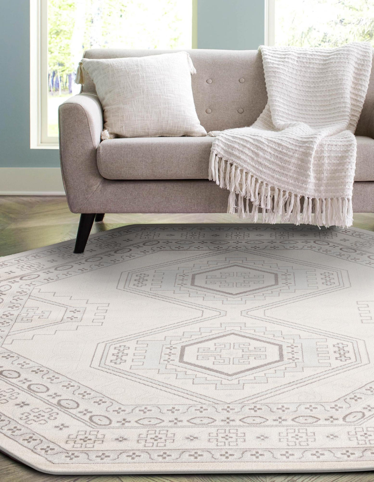 Savannah Elegance Collection Area Rug -  Tybee (Ivory) Octagon Ivory  lifestyle 40