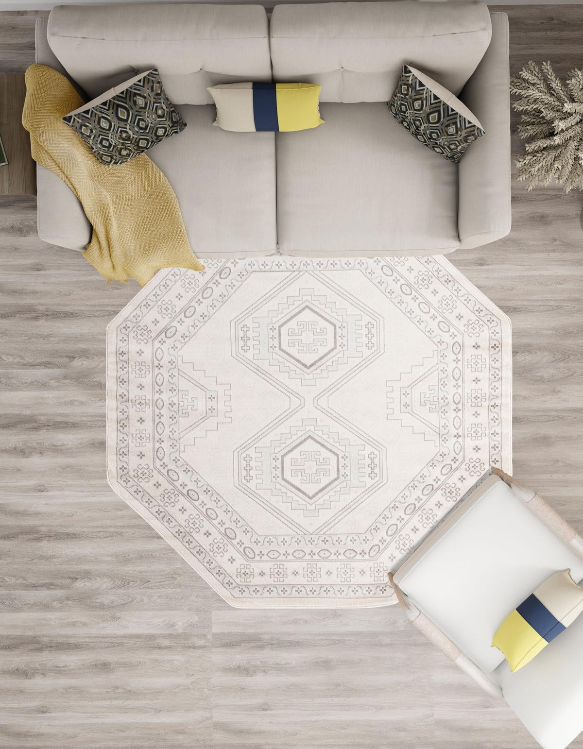 Savannah Elegance Collection Area Rug -  Tybee (Ivory) Octagon Ivory  lifestyle 42
