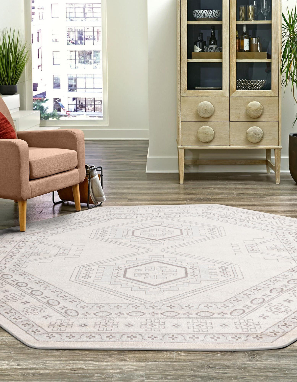 Savannah Elegance Collection Area Rug -  Tybee (Ivory) Octagon Ivory  lifestyle 44