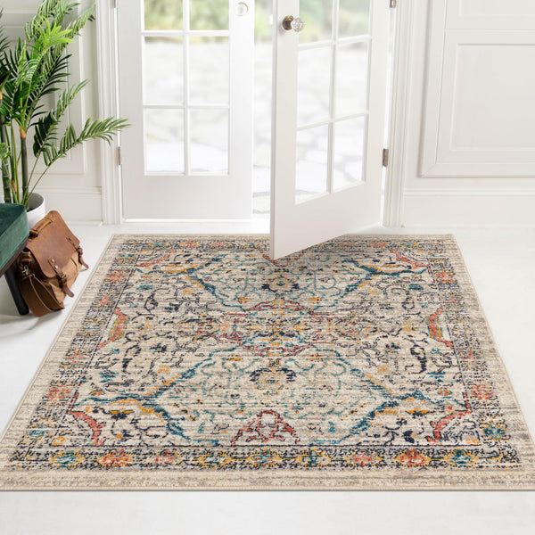 Seville Stripes Collection Area Rug -  Malaga (Ivory) Square Ivory  lifestyle 68
