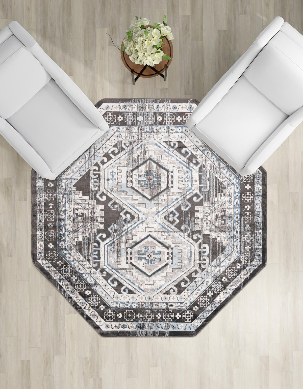 Savannah Elegance Collection Area Rug -  Tybee (Gray) Octagon Gray  lifestyle 48