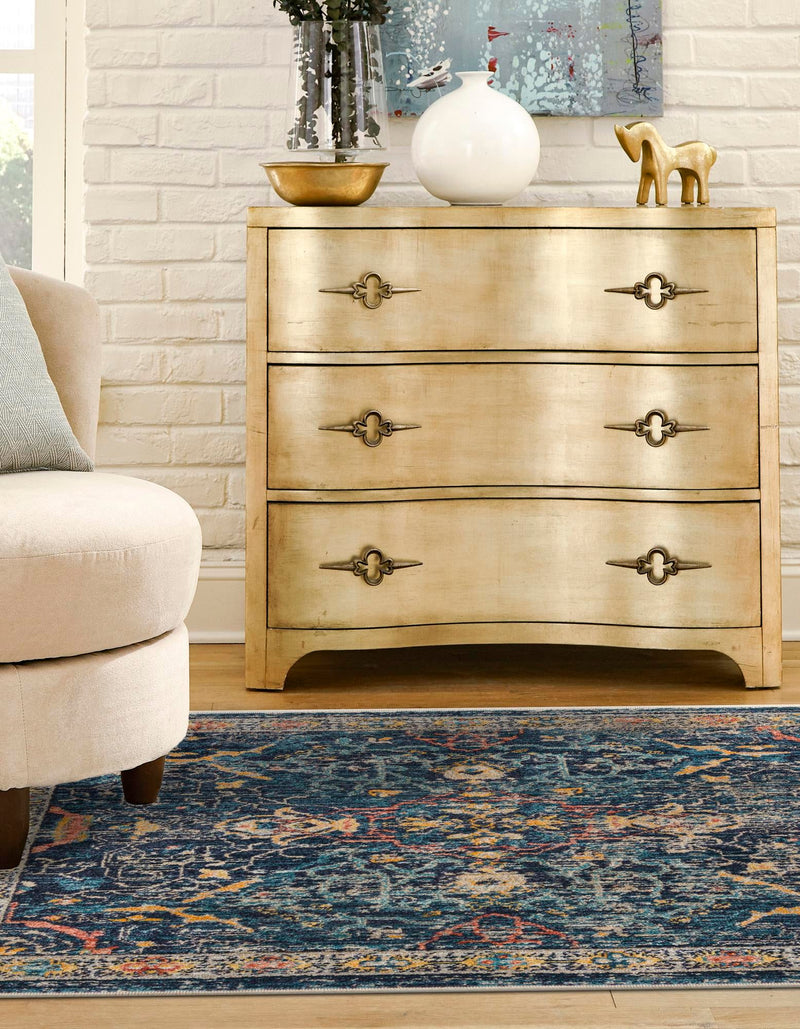 Seville Stripes Collection Area Rug -  Malaga (Navy Blue) Square Navy Blue  lifestyle 14