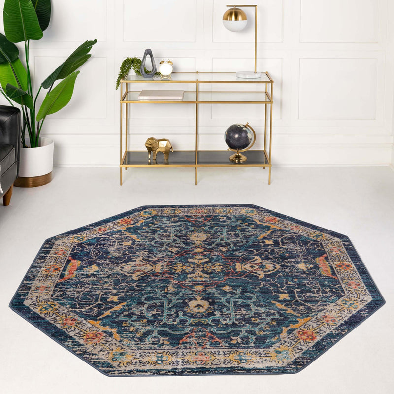 Seville Stripes Collection Area Rug -  Malaga (Navy Blue) Octagon Navy Blue  lifestyle 70