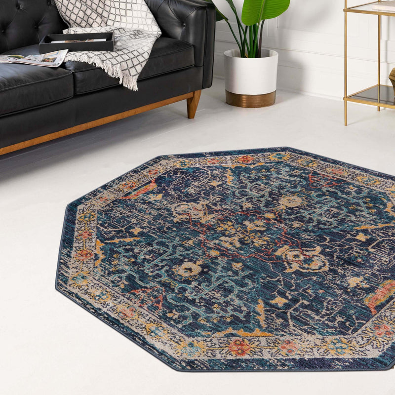 Seville Stripes Collection Area Rug -  Malaga (Navy Blue) Octagon Navy Blue  lifestyle 75