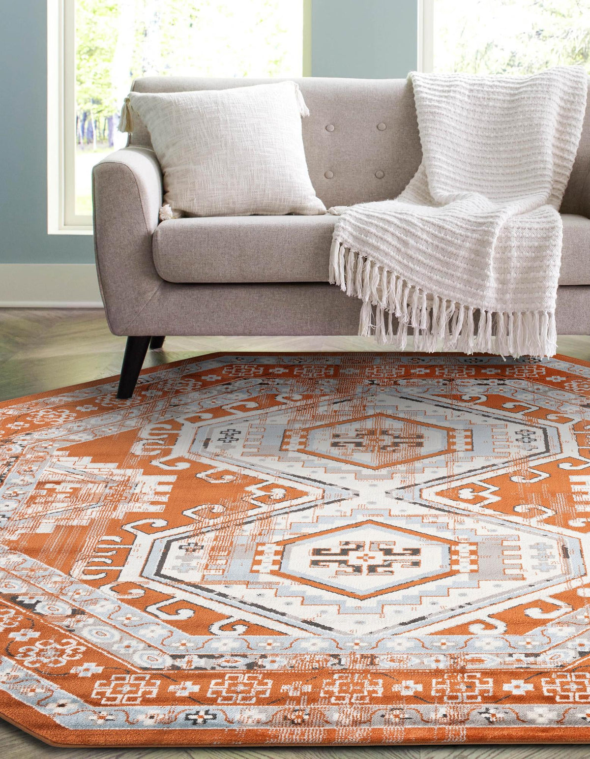 Savannah Elegance Collection Area Rug -  Tybee (Terracotta) Octagon Terracotta  lifestyle 46