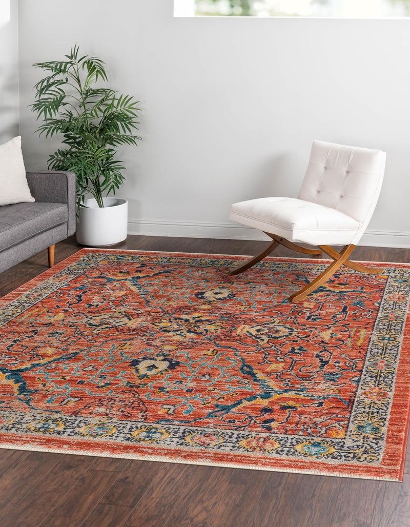 Seville Stripes Collection Area Rug -  Malaga (Brick Red) Square Brick Red  lifestyle 8