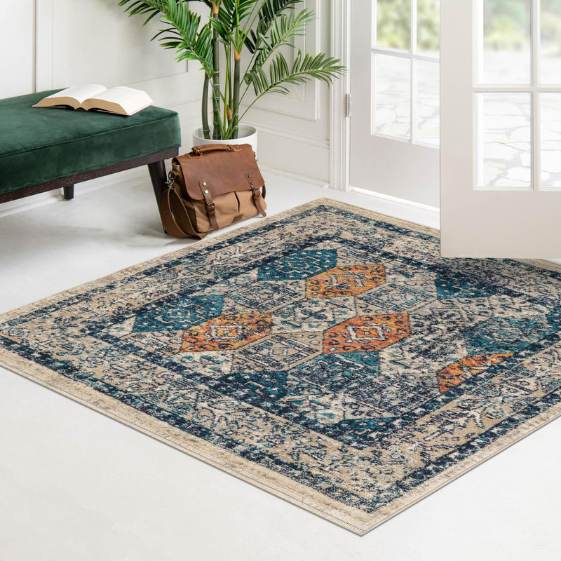 Seville Stripes Collection Area Rug -  Almeria Square Multi  lifestyle 67