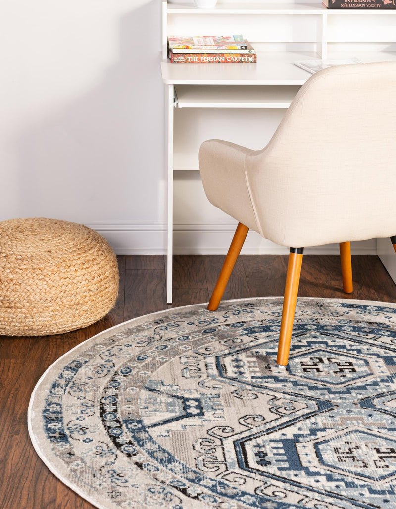 Savannah Elegance Collection Area Rug -  Tybee (Gray Blue) Round Gray Blue  lifestyle 25