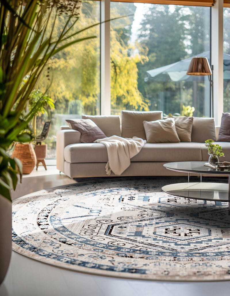 Savannah Elegance Collection Area Rug -  Tybee (Gray Blue) Round Gray Blue  lifestyle 49