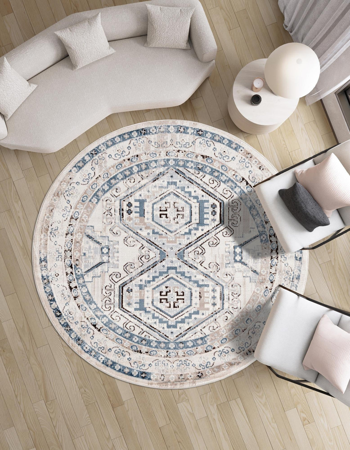 Savannah Elegance Collection Area Rug -  Tybee (Gray Blue) Round Gray Blue  lifestyle 78