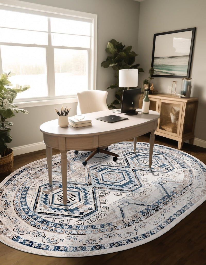 Savannah Elegance Collection Area Rug -  Tybee (Gray Blue) Oval Gray Blue  lifestyle 46