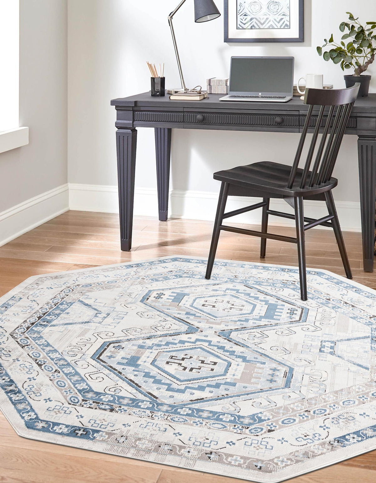 Savannah Elegance Collection Area Rug -  Tybee (Gray Blue) Octagon Gray Blue  lifestyle 35