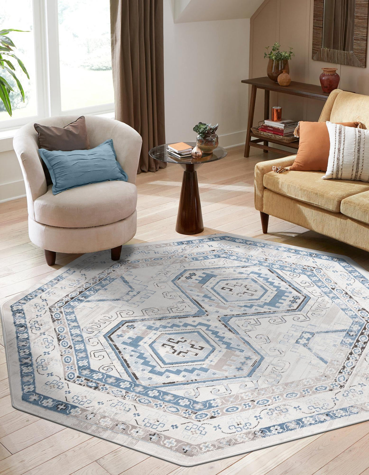 Savannah Elegance Collection Area Rug -  Tybee (Gray Blue) Octagon Gray Blue  lifestyle 39