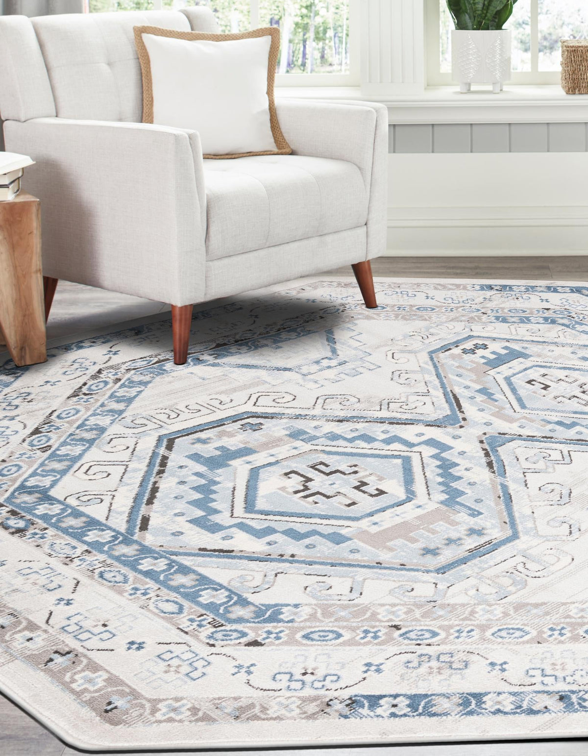 Savannah Elegance Collection Area Rug -  Tybee (Gray Blue) Octagon Gray Blue  lifestyle 41