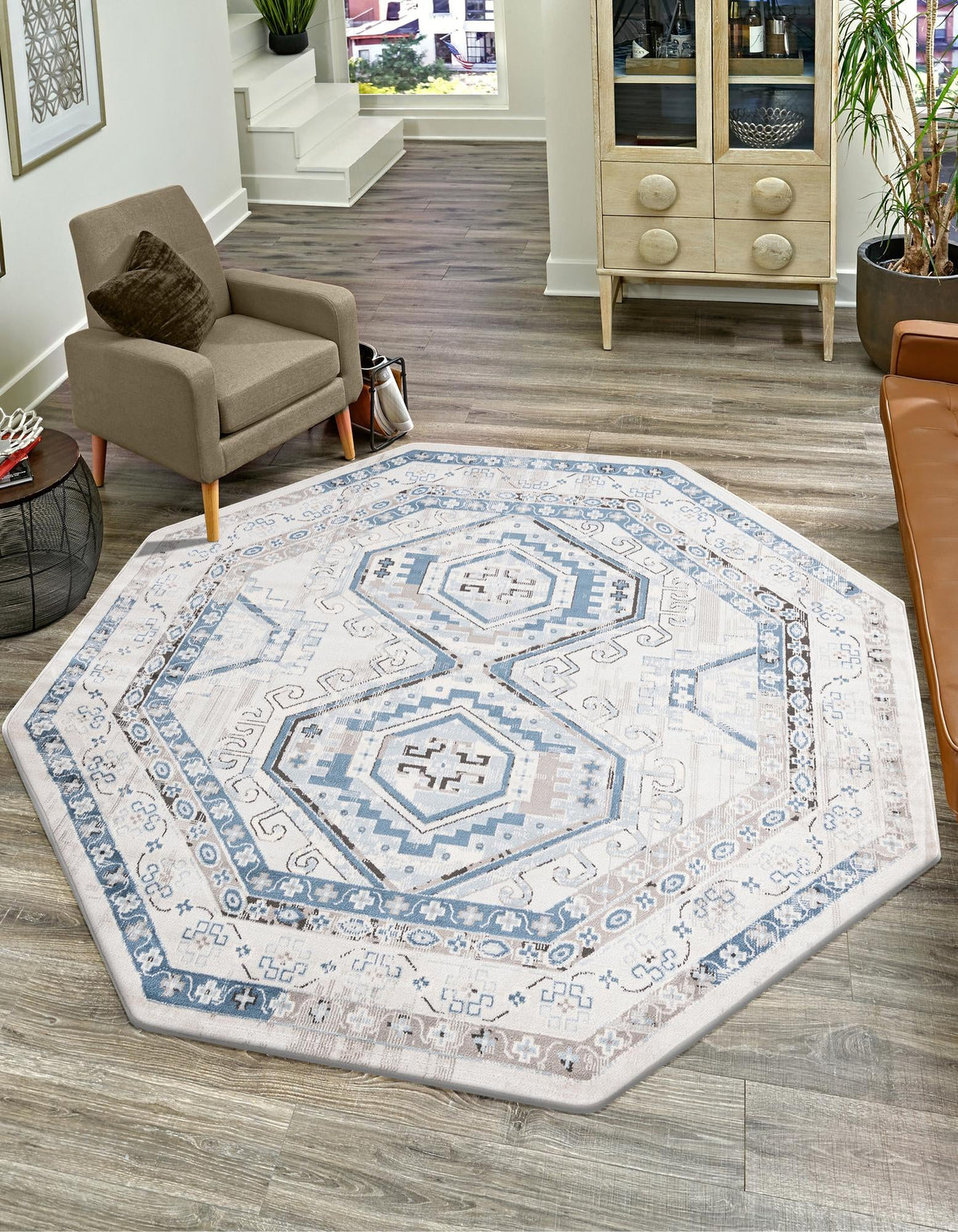 Savannah Elegance Collection Area Rug -  Tybee (Gray Blue) Octagon Gray Blue  lifestyle 45
