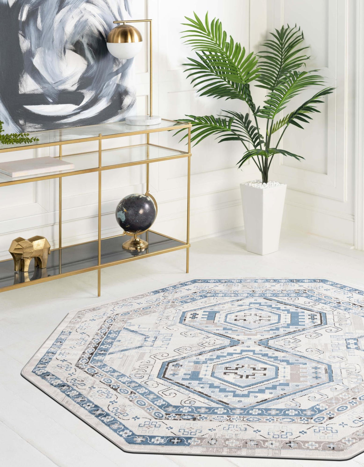 Savannah Elegance Collection Area Rug -  Tybee (Gray Blue) Octagon Gray Blue  lifestyle 47