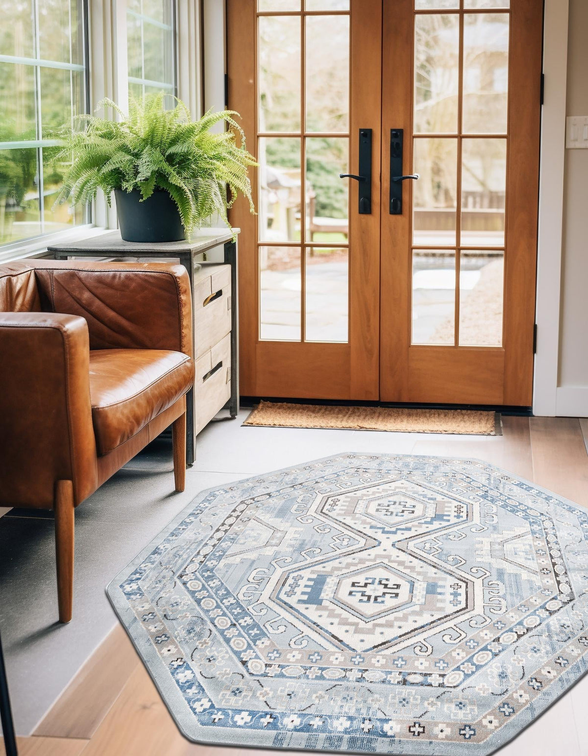 Savannah Elegance Collection Area Rug -  Tybee (Aqua Blue) Octagon Aqua Blue  lifestyle 38