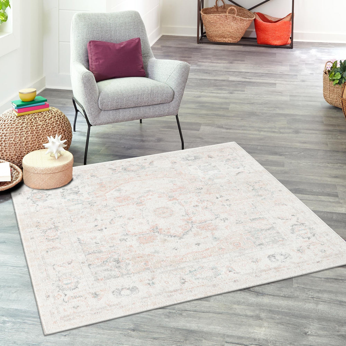 Parisian Elegance Collection Area Rug - Versailles (Ivory) Square Ivory  lifestyle 85