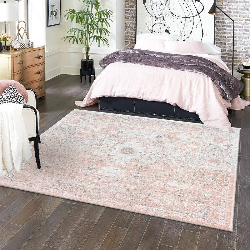 Parisian Elegance Collection Area Rug - Versailles (Rose Pink) Square Rose Pink  lifestyle 85