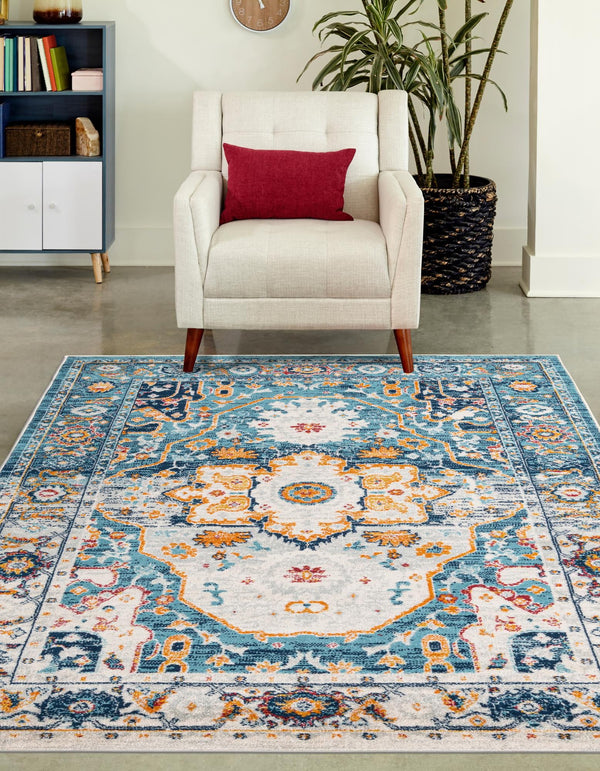 Parisian Elegance Collection Area Rug - Versailles (Teal) Rectangle Teal  lifestyle 3