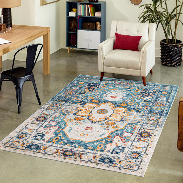 Parisian Elegance Collection Area Rug - Versailles (Teal) Rectangle Teal  lifestyle 9