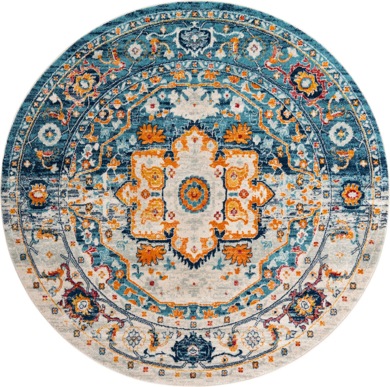 Parisian Elegance Collection Area Rug - Versailles (Teal) Round Teal  lifestyle 11