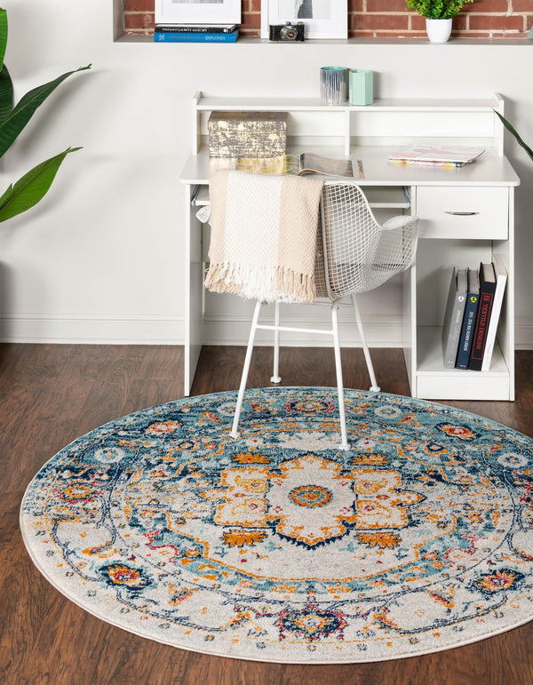 Parisian Elegance Collection Area Rug - Versailles (Teal) Round Teal  lifestyle 26