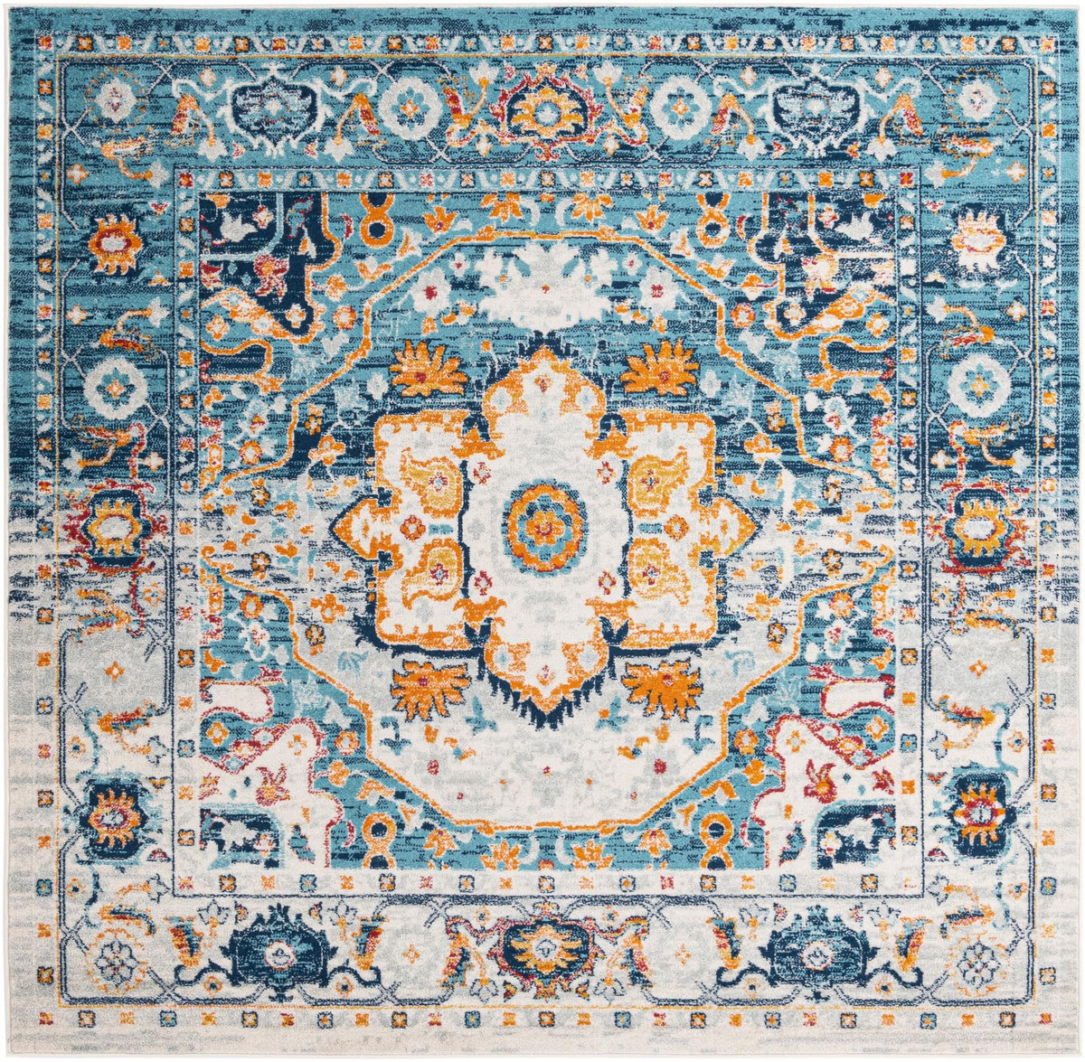Parisian Elegance Collection Area Rug - Versailles (Teal) Square Teal  lifestyle 12