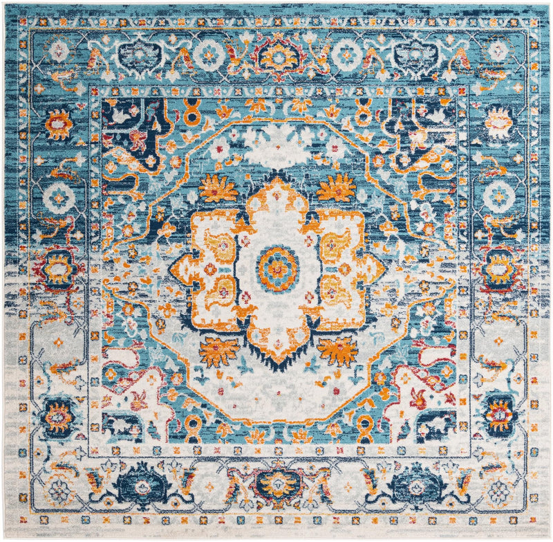 Parisian Elegance Collection Area Rug - Versailles (Teal) Square Teal  lifestyle 12