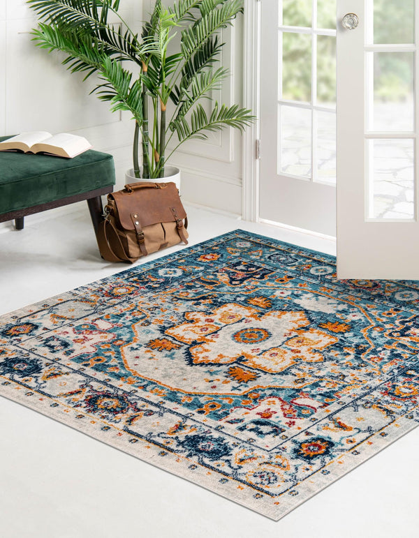 Parisian Elegance Collection Area Rug - Versailles (Teal) Square Teal  lifestyle 22