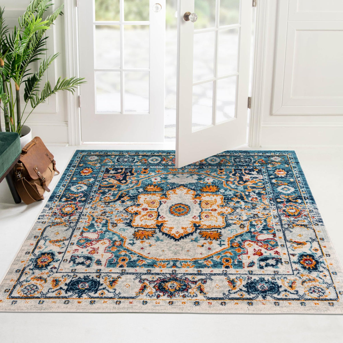 Parisian Elegance Collection Area Rug - Versailles (Teal) Square Teal  lifestyle 54