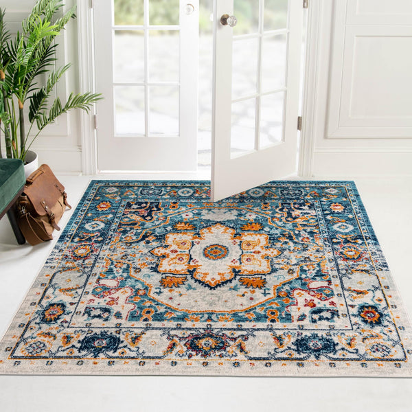 Parisian Elegance Collection Area Rug - Versailles (Teal) Square Teal  lifestyle 54