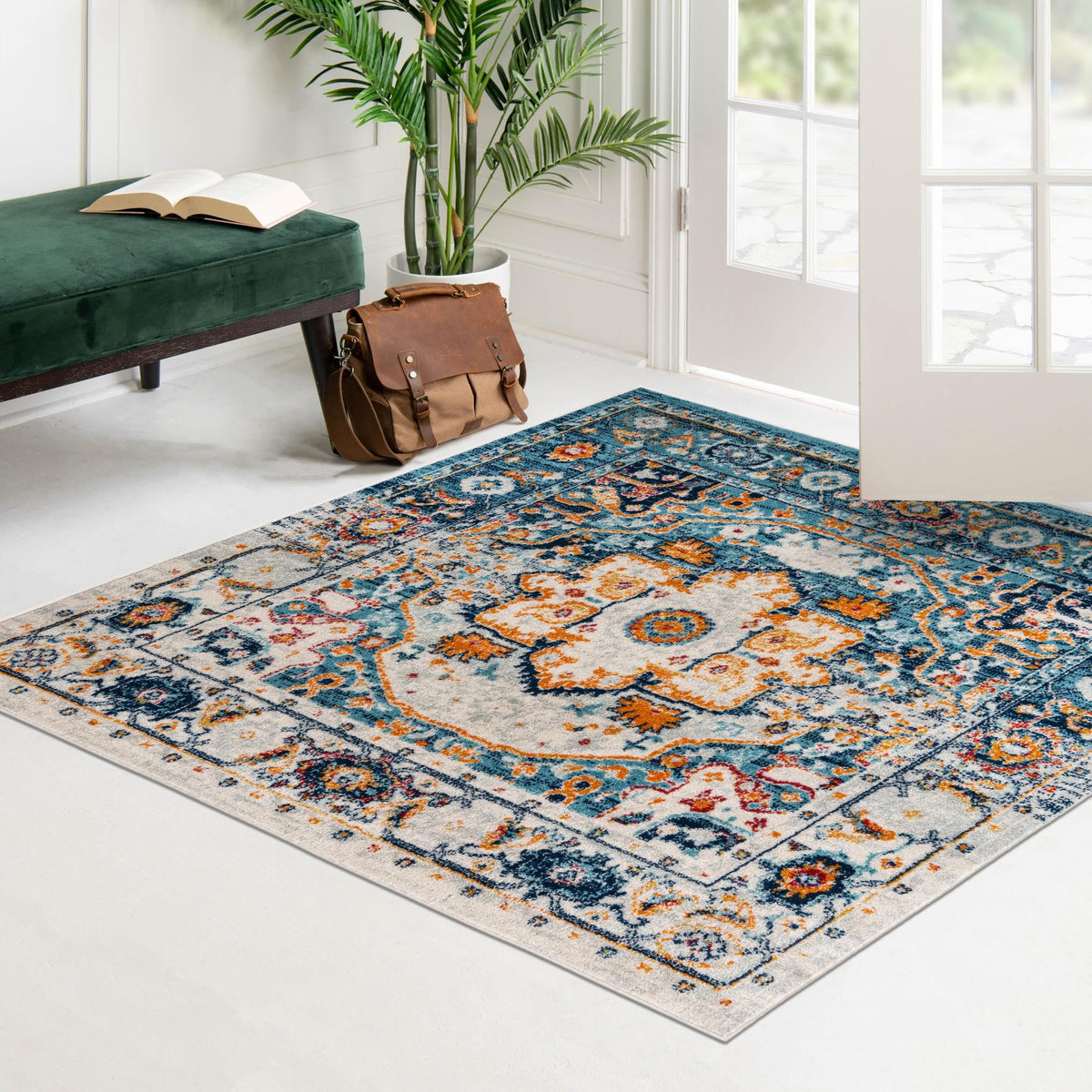 Parisian Elegance Collection Area Rug - Versailles (Teal) Square Teal  lifestyle 56