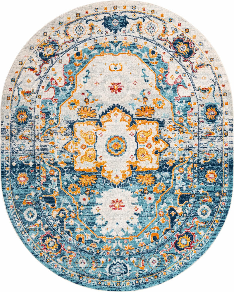 Parisian Elegance Collection Area Rug - Versailles (Teal) Oval Teal  lifestyle 13