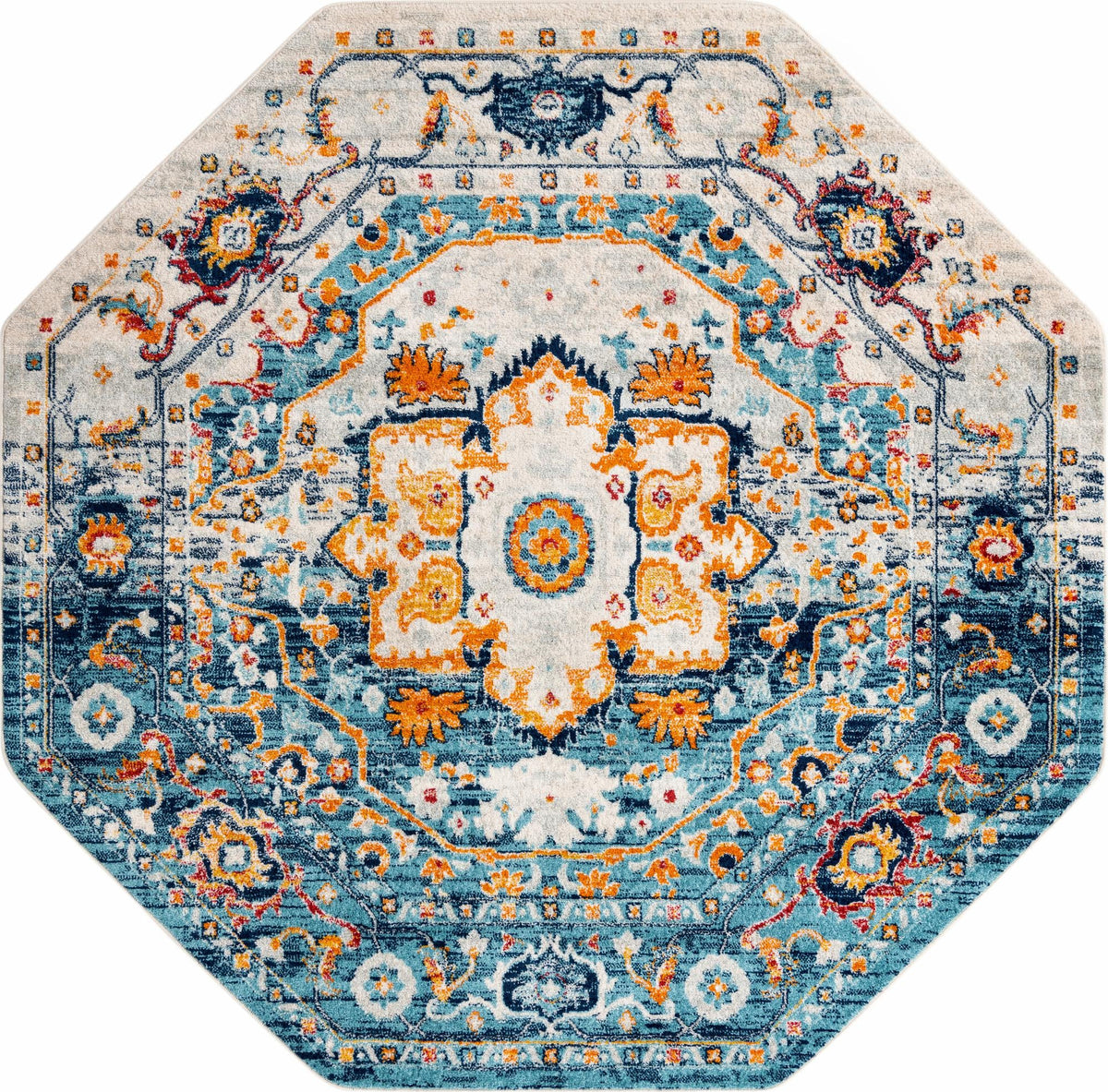 Parisian Elegance Collection Area Rug - Versailles (Teal) Octagon Teal  lifestyle 14