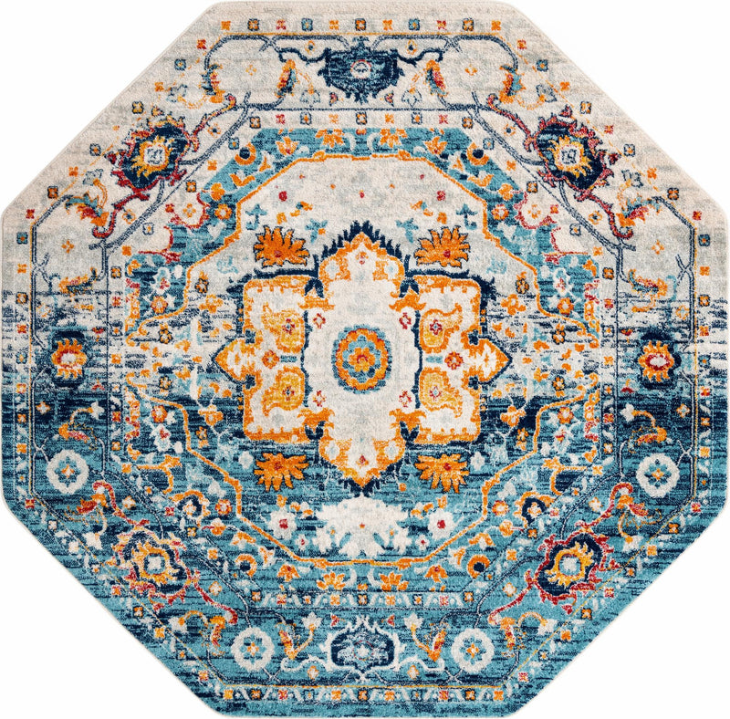 Parisian Elegance Collection Area Rug - Versailles (Teal) Octagon Teal  lifestyle 14