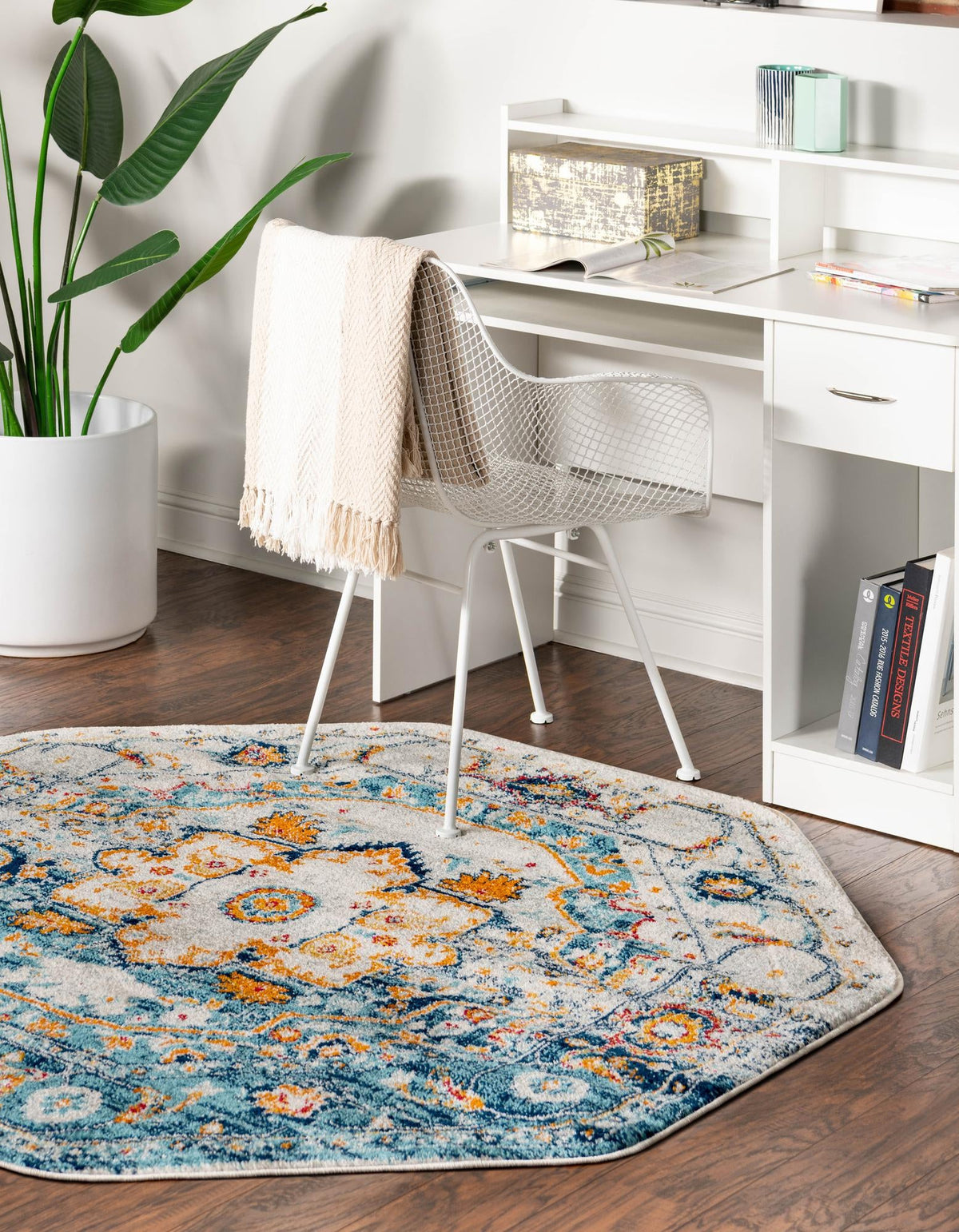 Parisian Elegance Collection Area Rug - Versailles (Teal) Octagon Teal  lifestyle 19