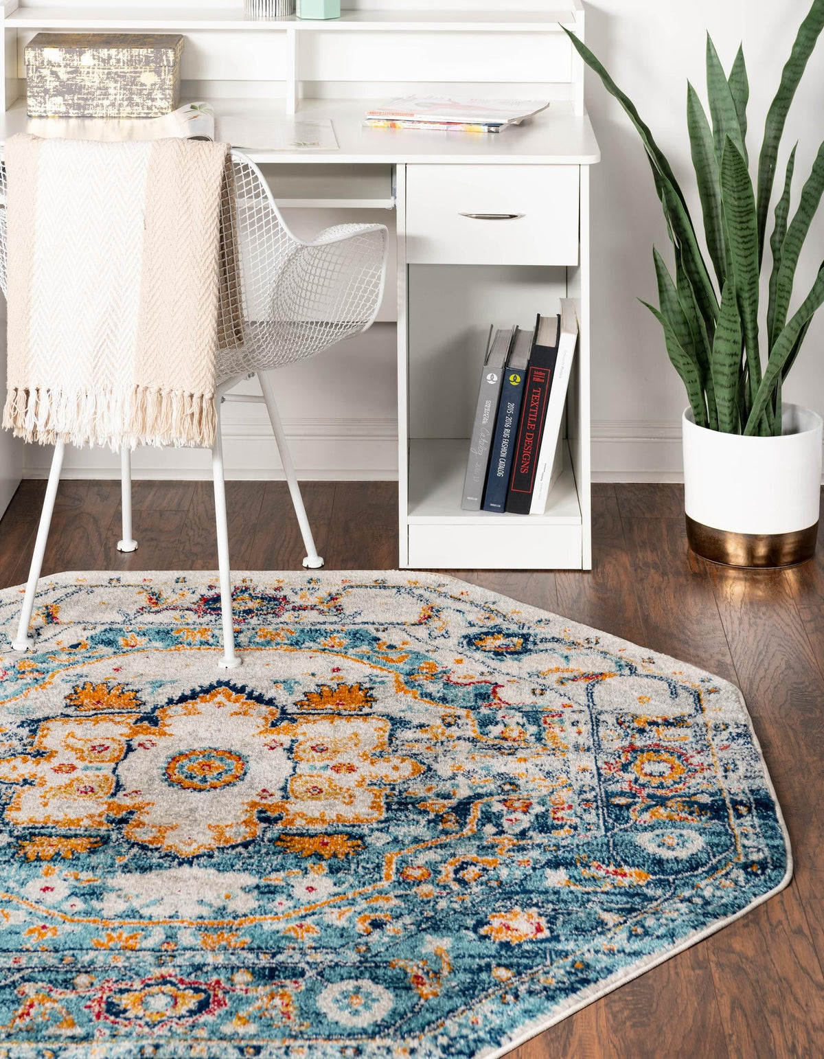 Parisian Elegance Collection Area Rug - Versailles (Teal) Octagon Teal  lifestyle 24